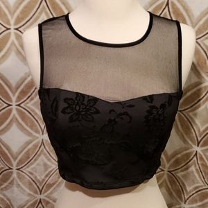 Trixii Black Mesh Velour Short Top Junior's Medium